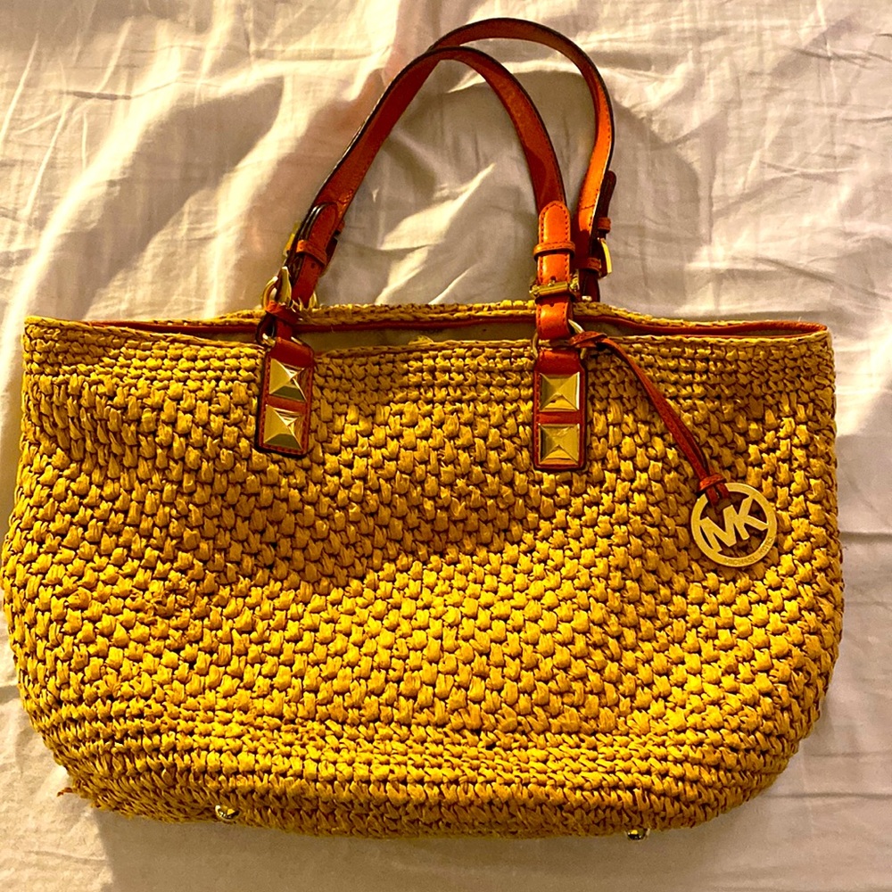 Michael Kors large straw purse good condition